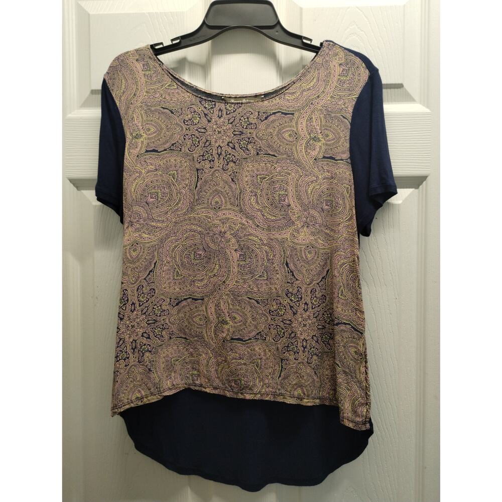 Tommy Bahama Women's Size Small Blue Pink Paisley Silk Front High Low Top